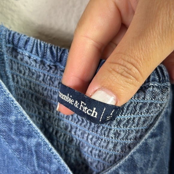 Abercrombie & Fitch Denim Blue Midi Dress Spaghetti Straps Button Front size L - Picture 5 of 7